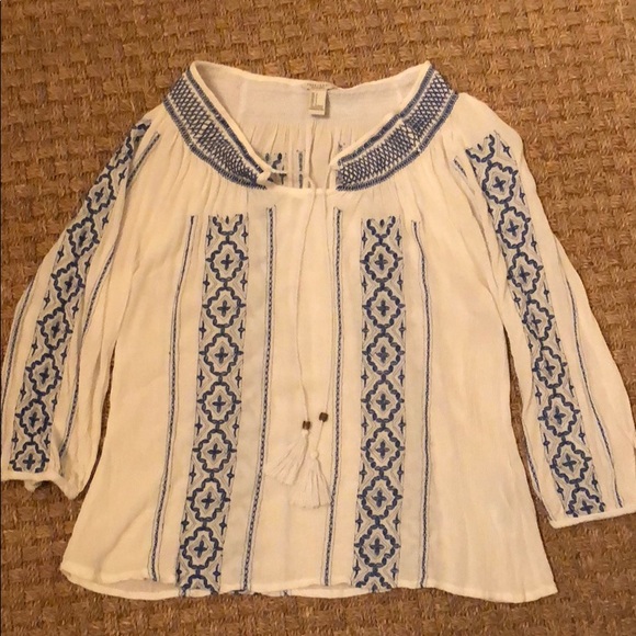 Forever 21 -Blue & White Top with Tassel Ties - Picture 2 of 8